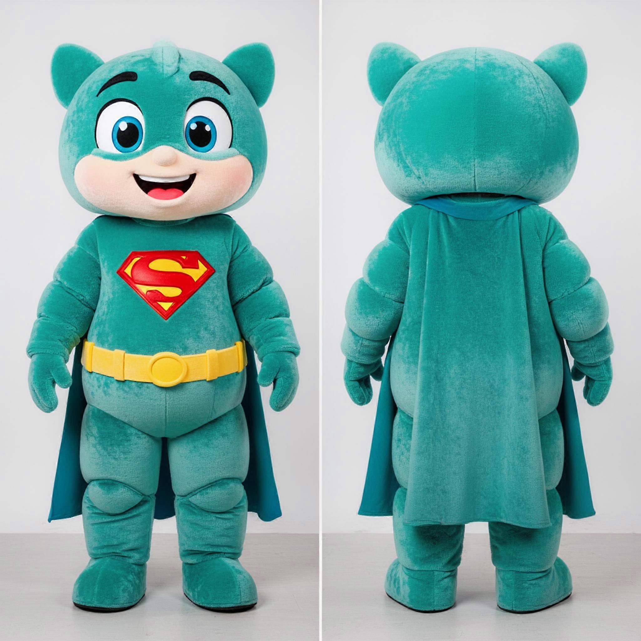 MASTICOT Teal Velvety Superhero Mascot