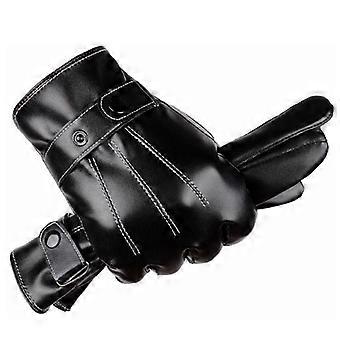 Winter Cycling Gloves Women Men PU Leather Warm Gloves Motorcycle Winter Outdoor Waterproof Touch Screen Gloves