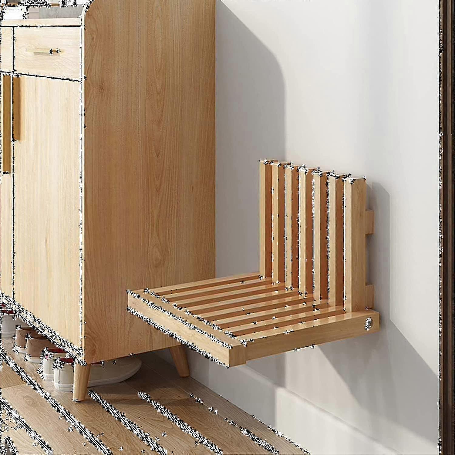 Folding Solid Wood Shower Seat Bench, Wall-Mounted, Space Saving
