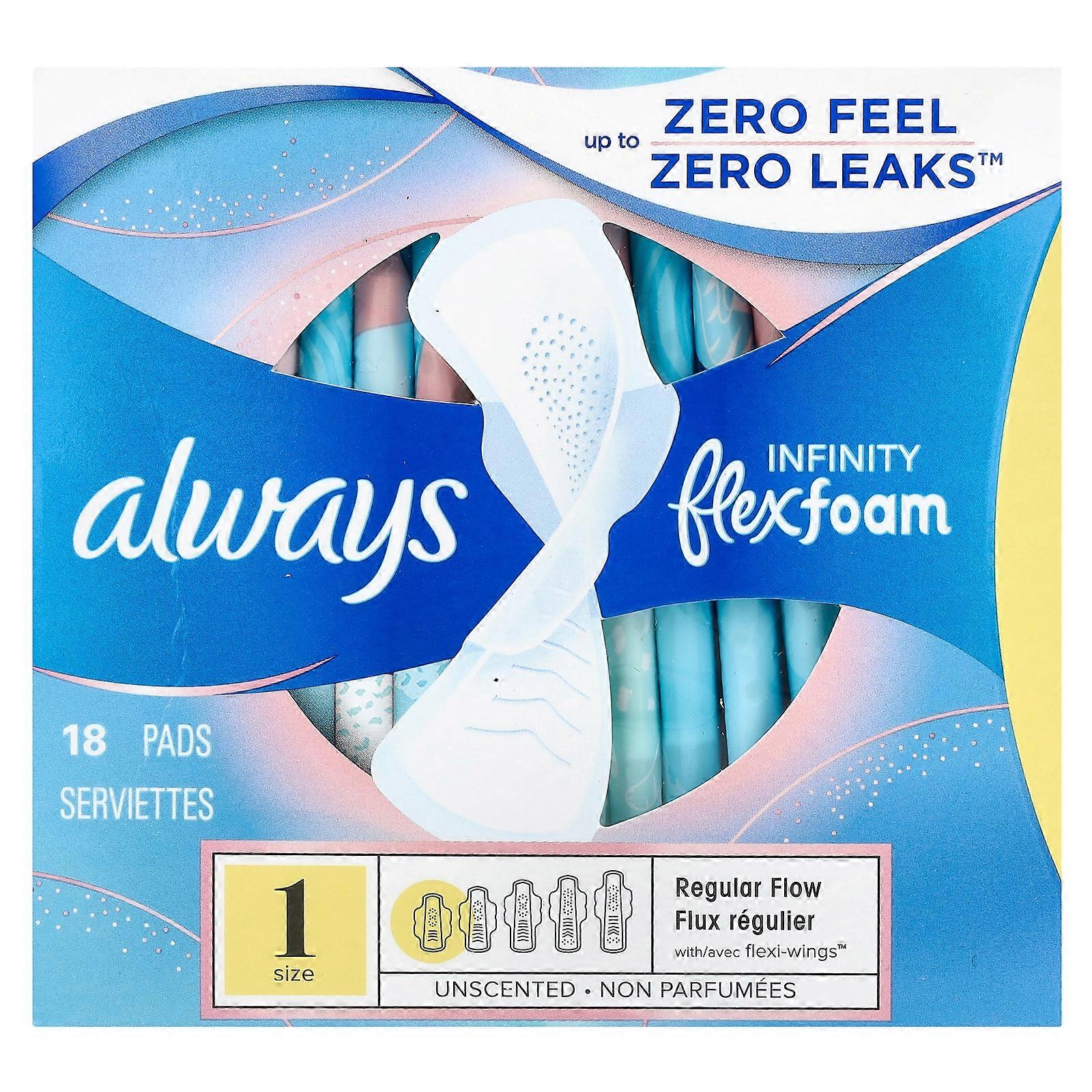 3 x Always, Infinity Flex Foam with Wings, Size 1, Regular Flow, Unscented, 18 Pads