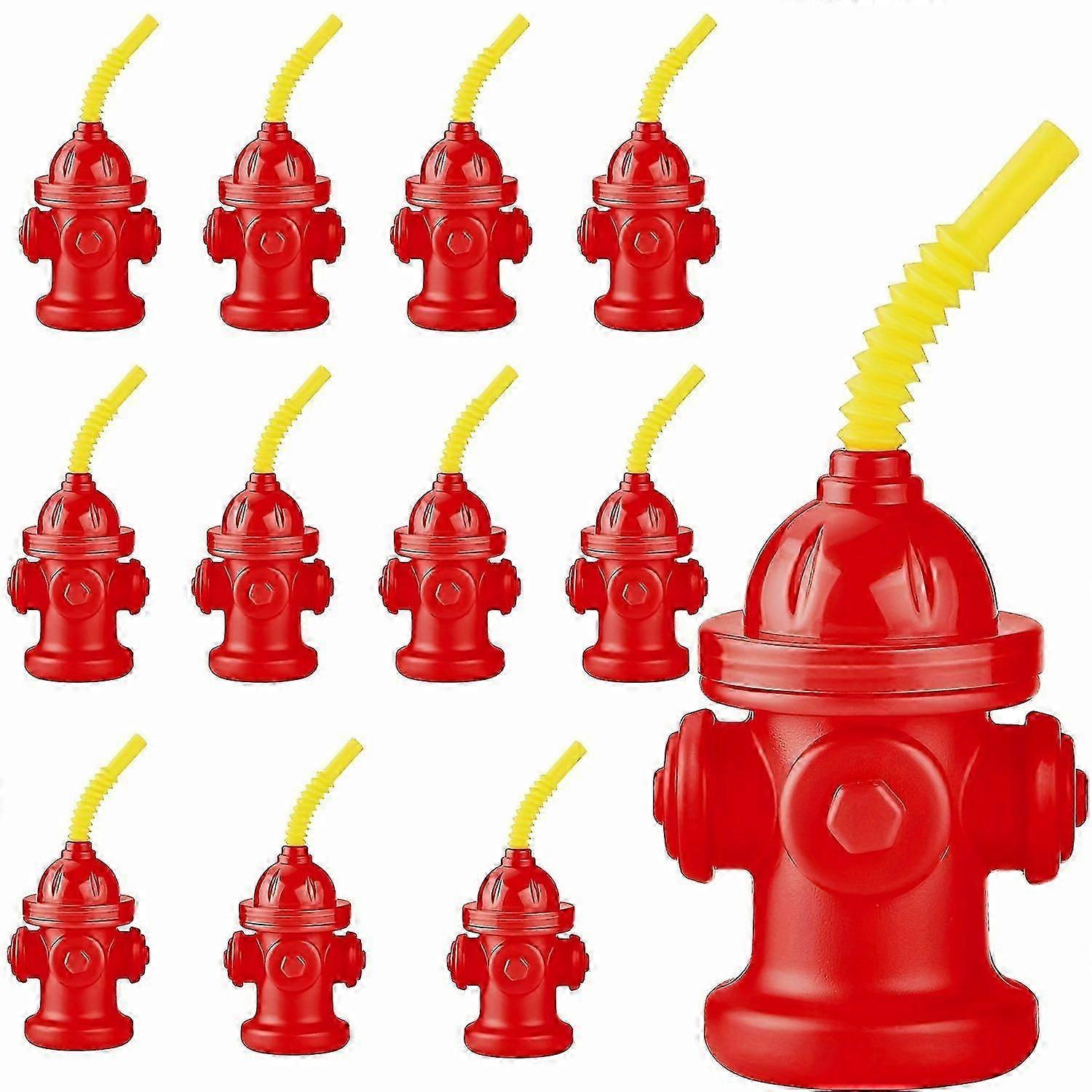 12 Pcs 10-Ounce Fire Hydrant Sippy Cups, Reusable Firefighter Theme