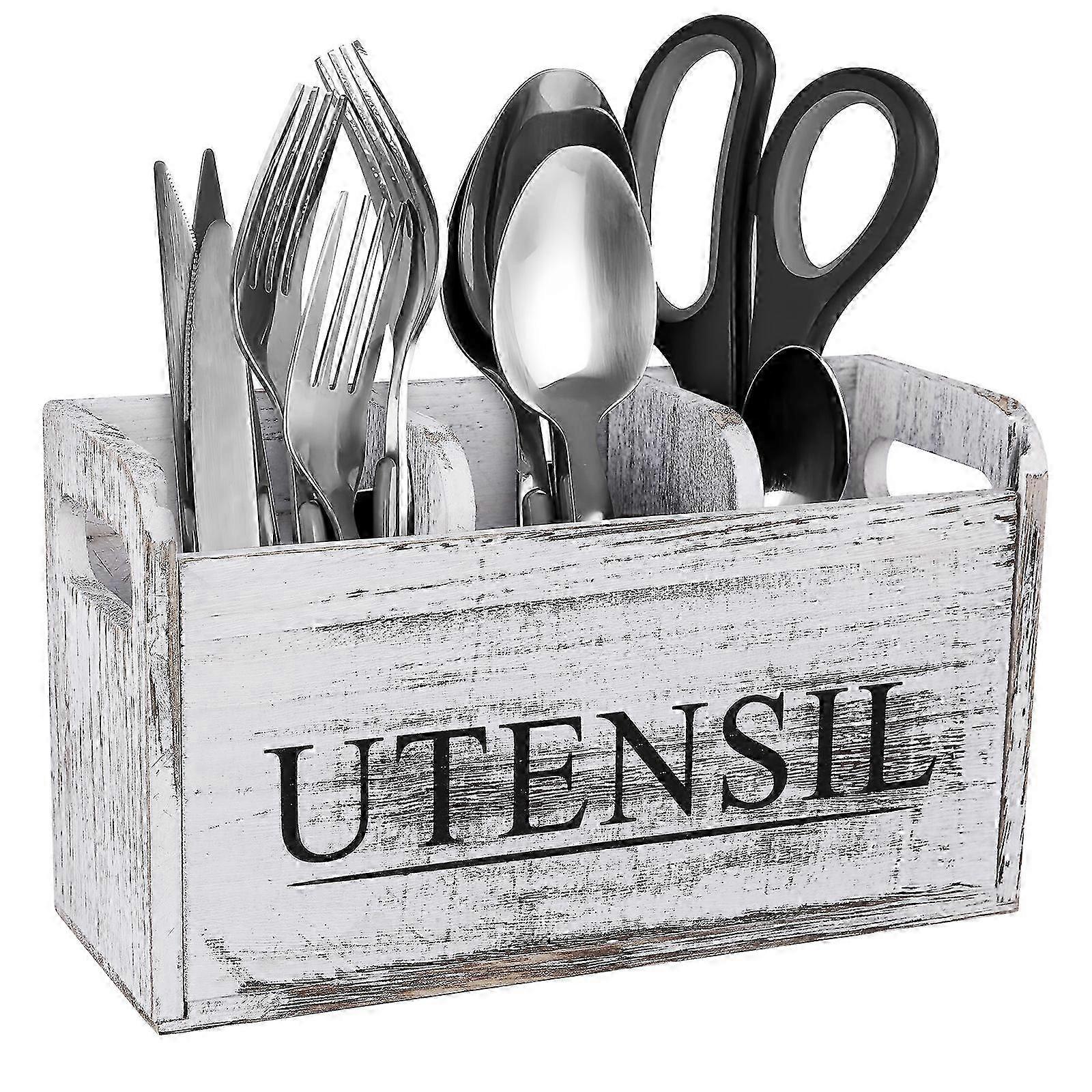 Multi-Compartment Wooden Cutlery Box