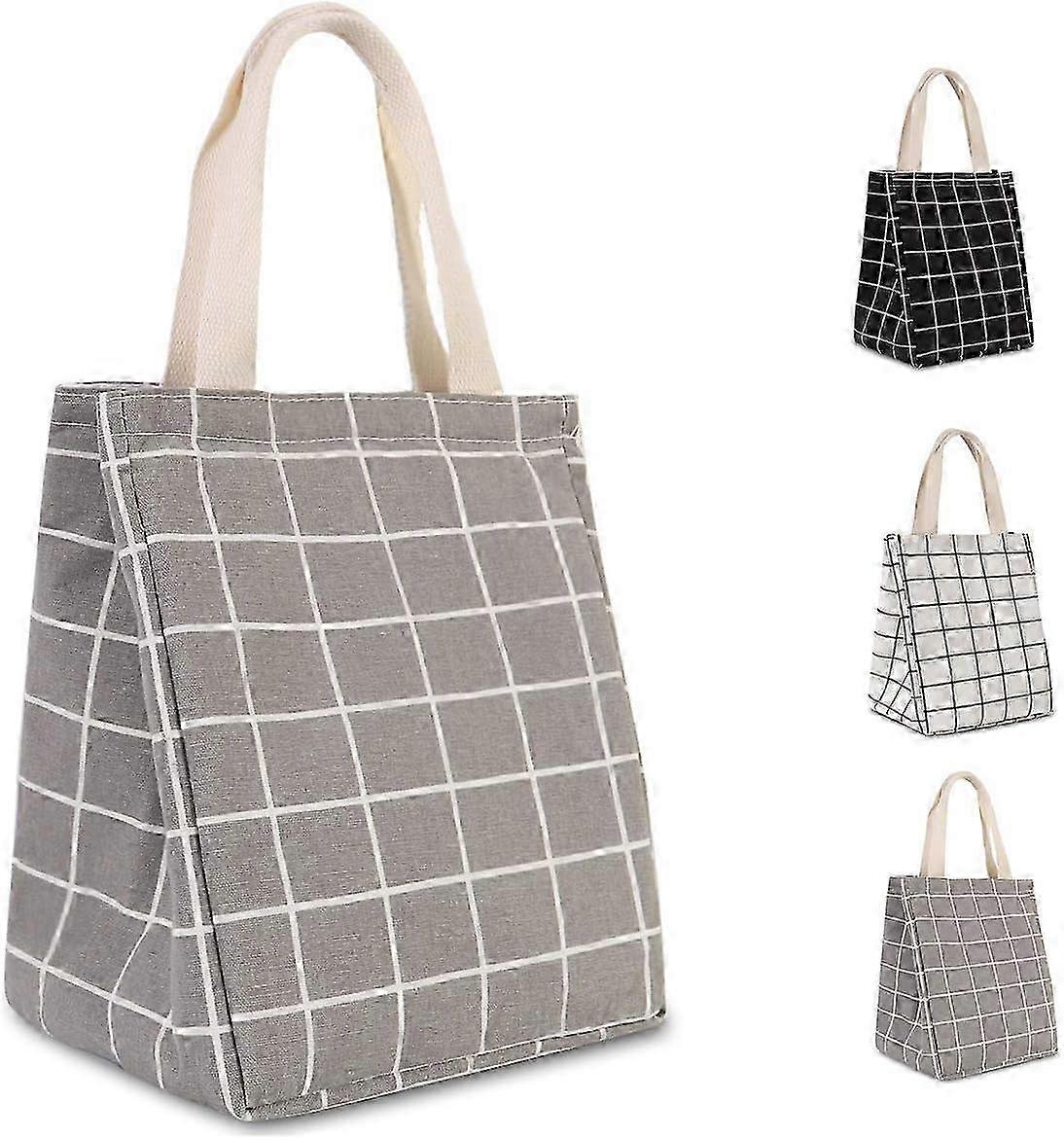 Grey Checkered Insulated Lunch Tote