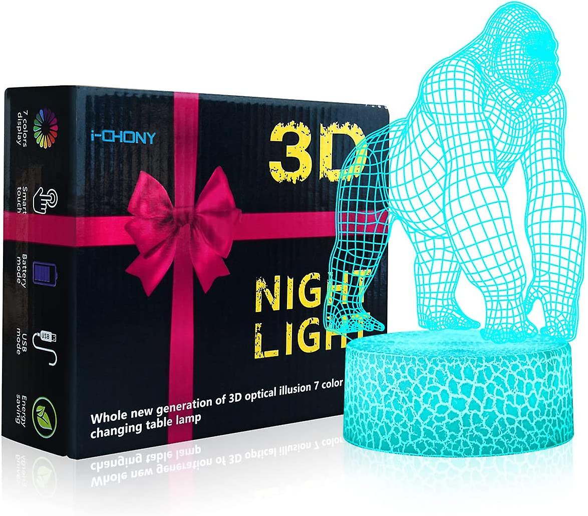 Gorilla 3d Illusion Night Light - 16 Colors Changing Desk Table Lamp With Remote Control & Smart Touch - Xmas/bedroom Decoration Led Lights - Gifts Fo