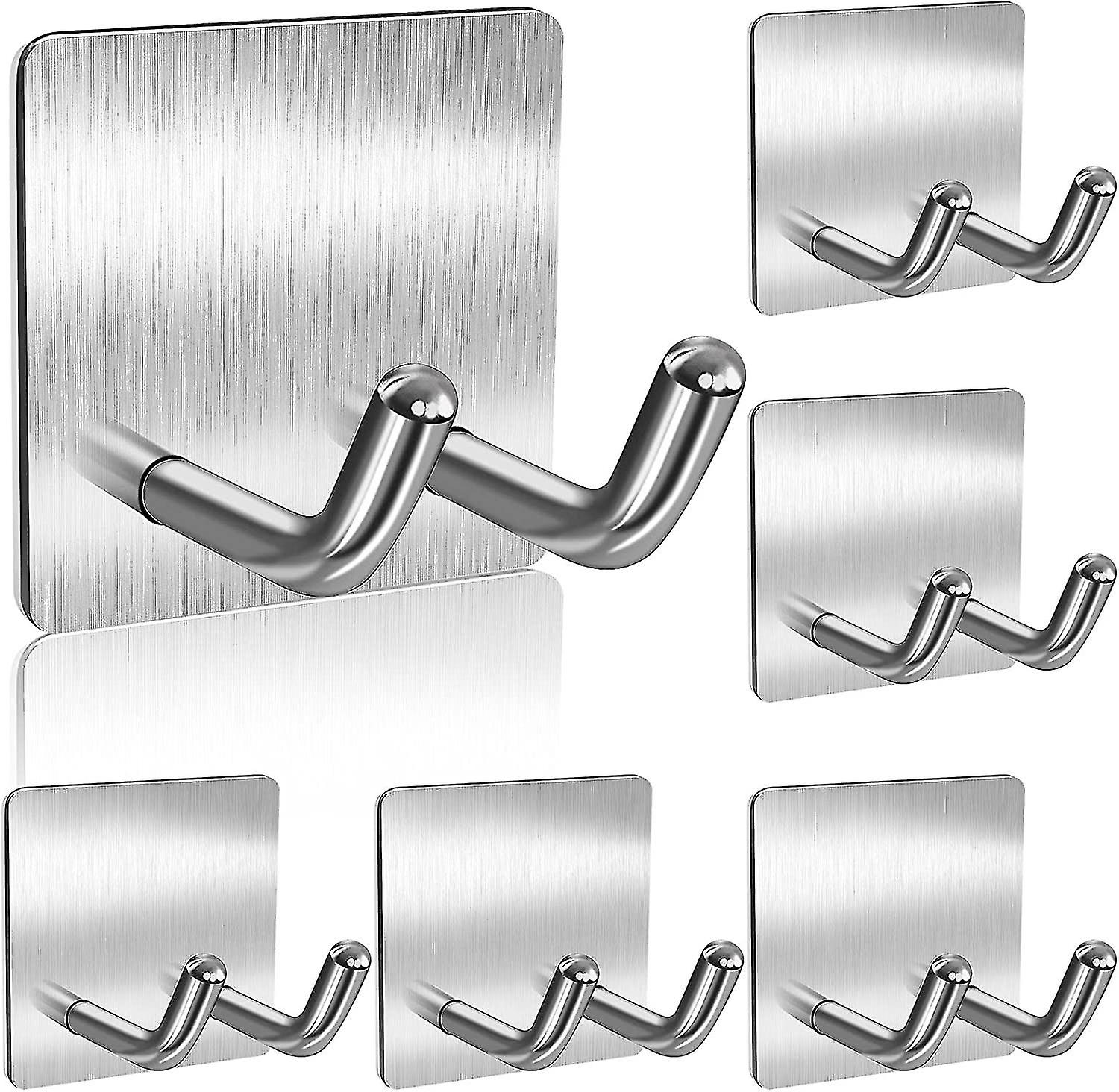 6 Pcs Premium Heavy Duty Adhesive Hooks With Double Hooks Wall Hangers For Bathroom, Self Stick Hooks For Hanging Heavy Duty, Self Adhesive Razor Hold