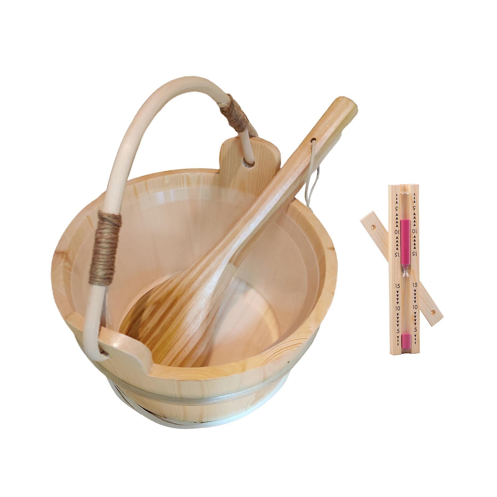 Hölzerner Saunaeimer Saunakelle für Dampfbad 6Liter & Sandtimer