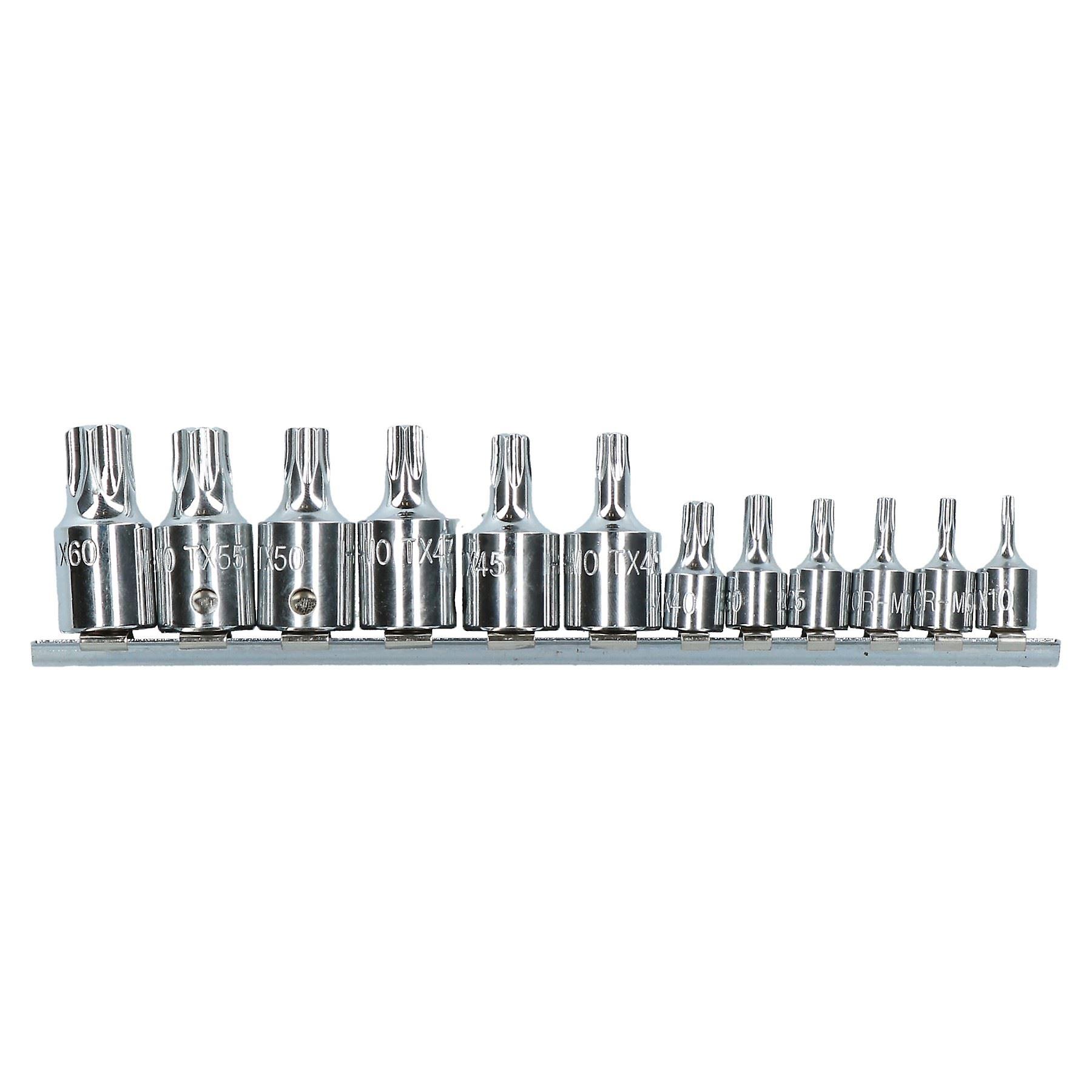 Male Torx Star Sockets 1/4" And 3/8" Drive T10 - T60 12pc Set On A Rail