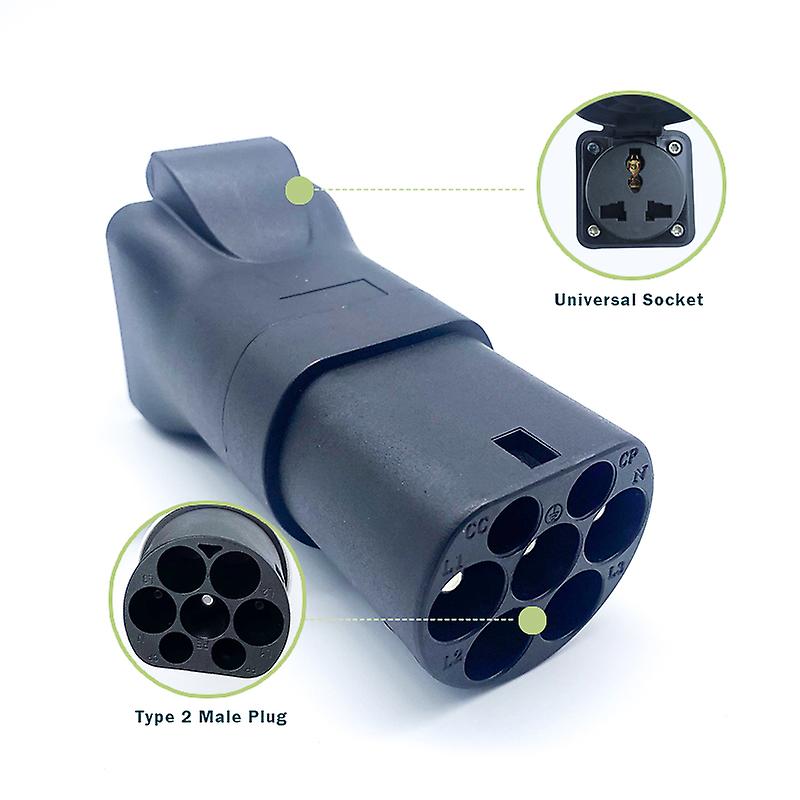 16a elektrisk bil evse adapter bærbar ev plug type 2 til eu 2 pinner socket