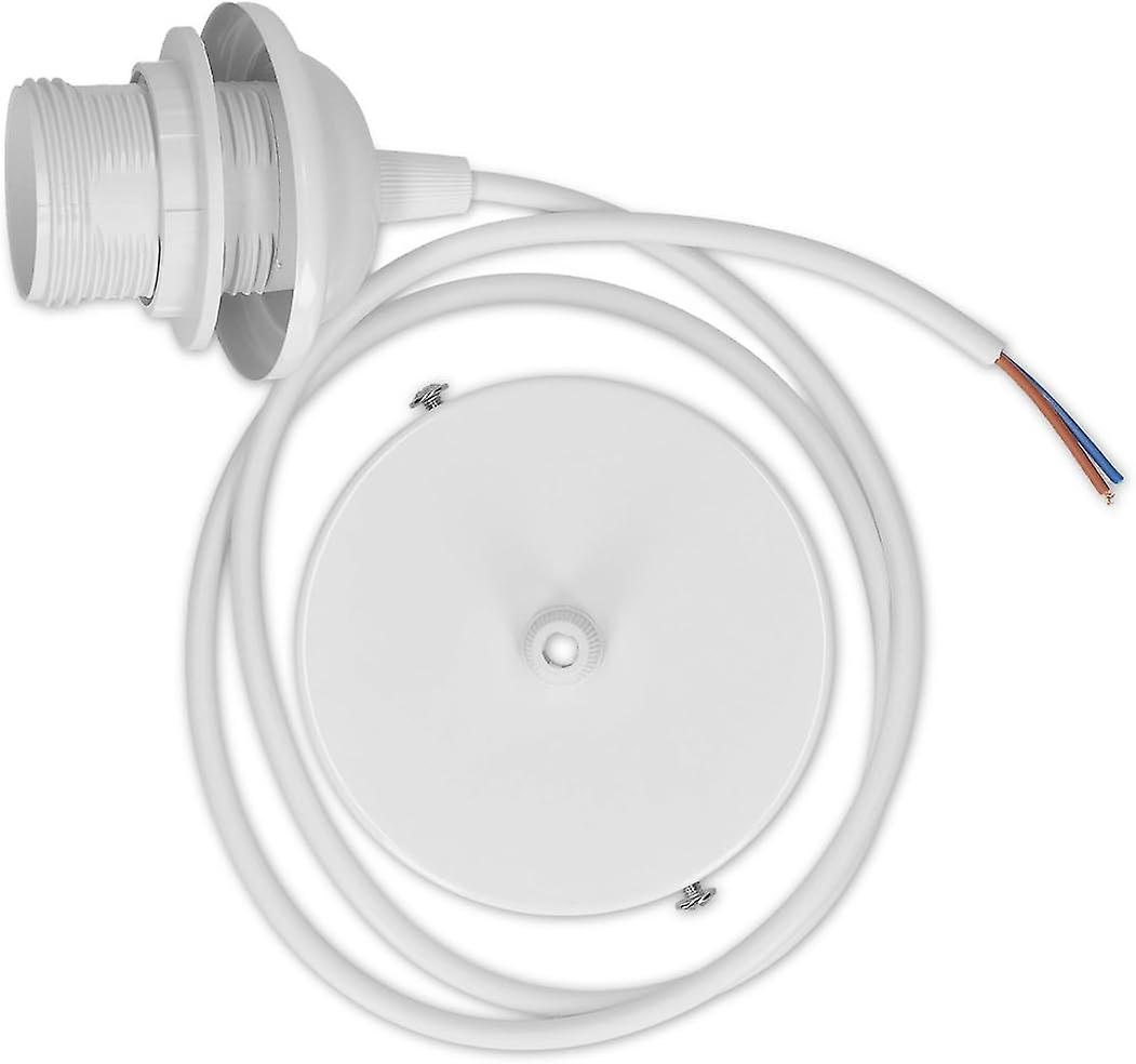 E27 Lamp Holder - Socket With Ceiling Fixing Ring For Bulb Suspension - White Cable Fixing Ring And Cord 80 Cm