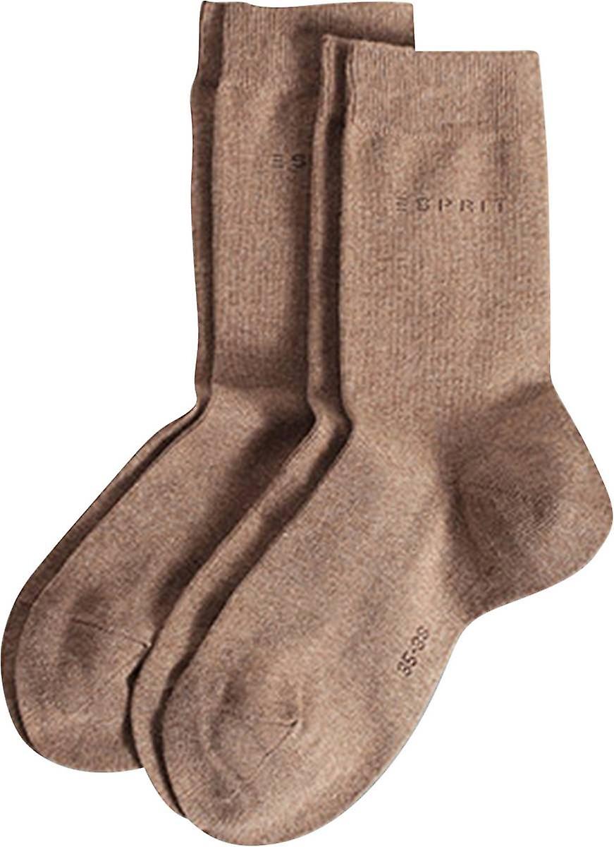 Esprit Basic Fine Knit Mid-Calf 2 Pack Socks - Nutmeg Brown