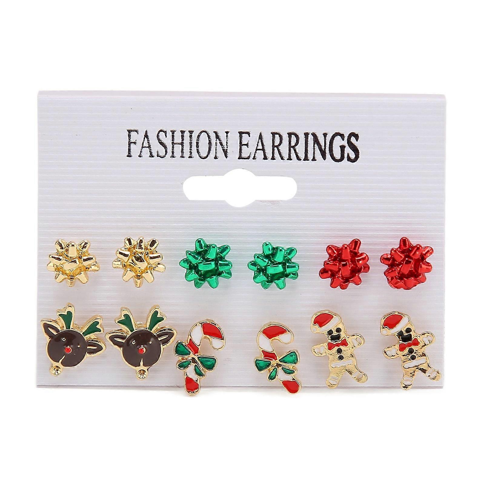 6 Pairs Christmas Earrings Cute Elegant Style Alloy Material Light Weight Decorative Holiday Earrings Jewellery for Girls