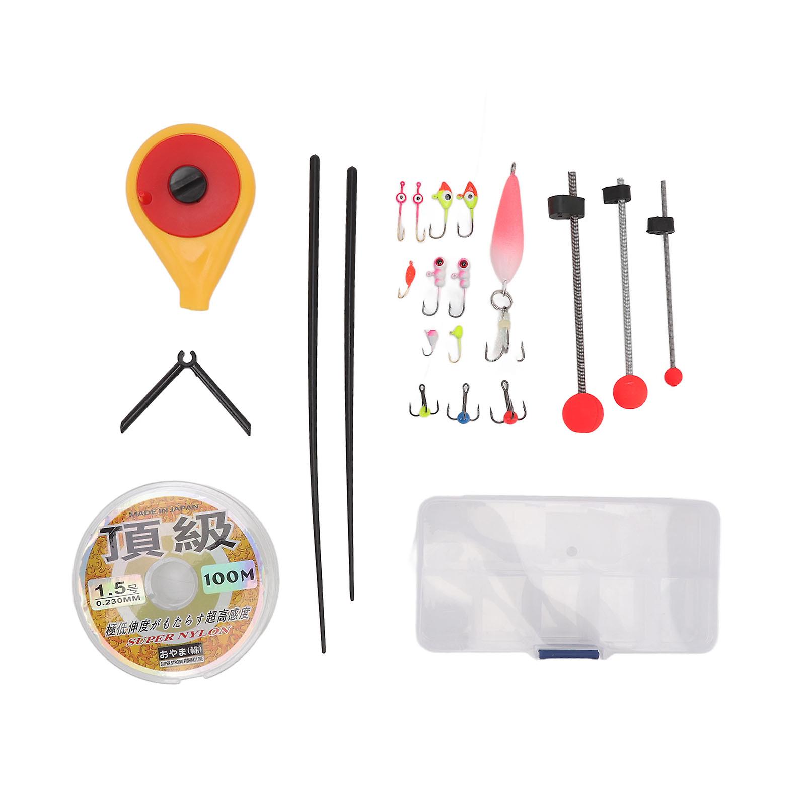Winter Fishing Set High Strength with Plastic Box Ice Fishing Rod Line Spring and Hook Set for Outdoor Yellow