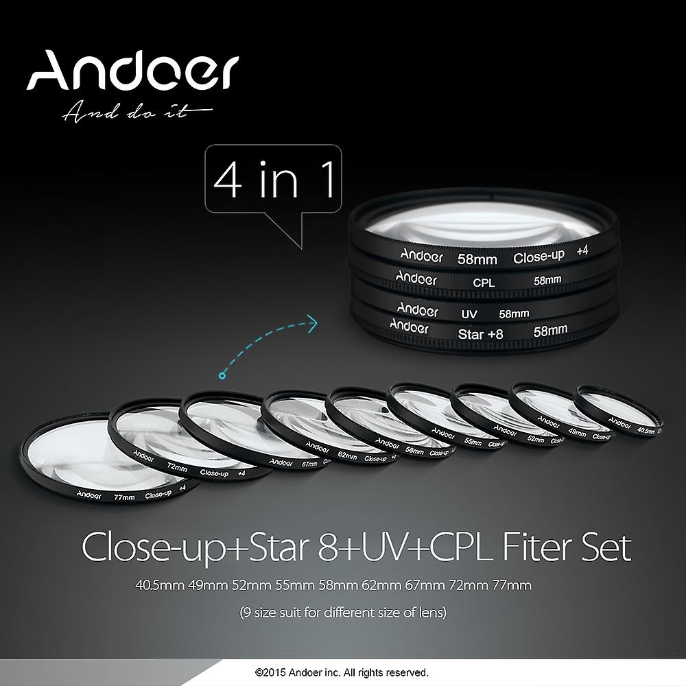 Andoer 62mm UV+CPL+Close-Up+4 +Star 8-Point Filter Circular Filter Kit Circular Polarizer Filter Mac