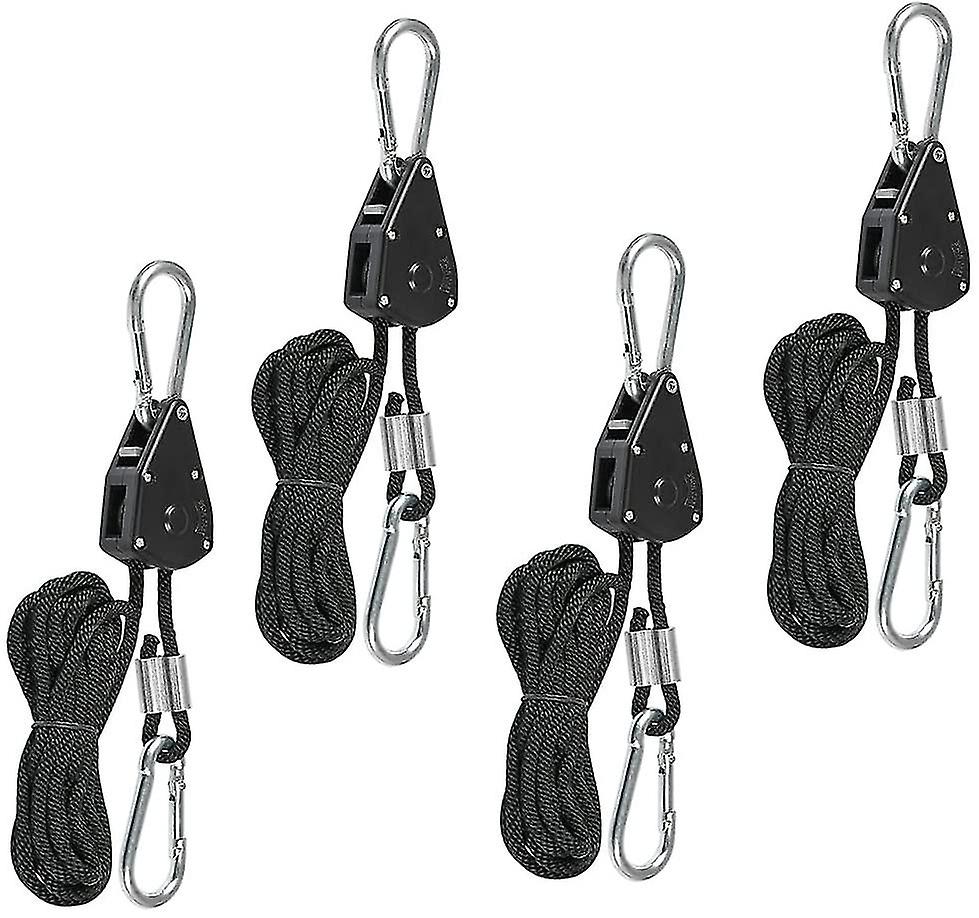 4 Pcs Duty Heavy Rope Ratchet With Hooks, Adjustable Rope Ratchet For Plant Lamp,150lb, Lightweight