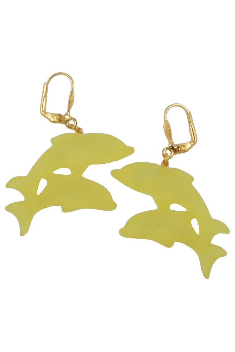 Leverback Earrings Two Dolphins Yellow - Gl01771