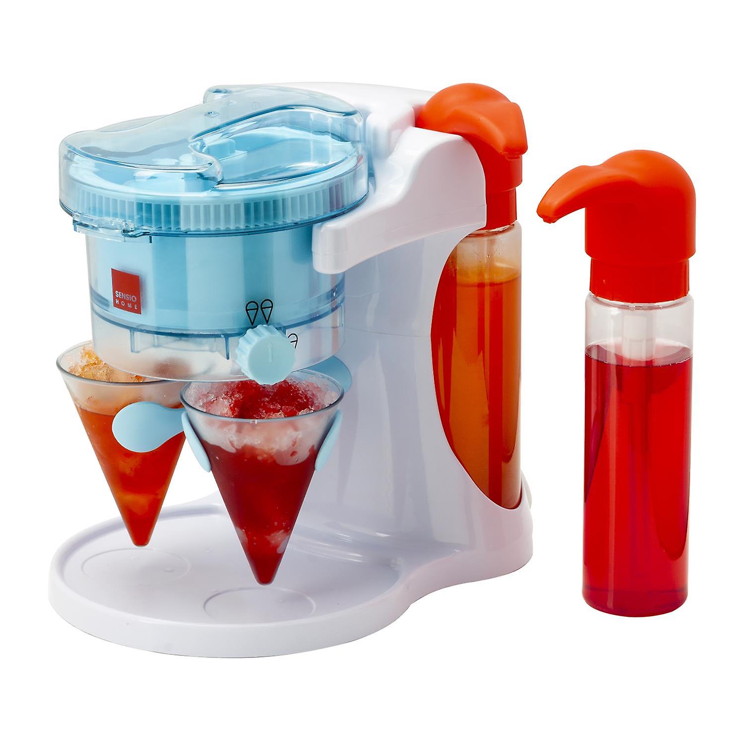 Sensio Home Snow Cone, Crushed Ice, Slushie Cocktail Maker - Kid Friendly Shaved Ice Machine with 2 Reusable Slush Cones (Slushy Cups) and 2 Dispensing Syrup Bottles