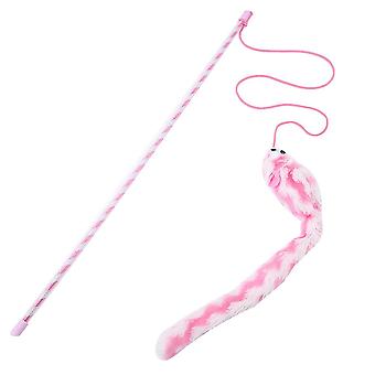 Cat Plush Teaser Stick Chaser Interactive Toy - Funny Kitten Pet Play Toy (Rose Red)