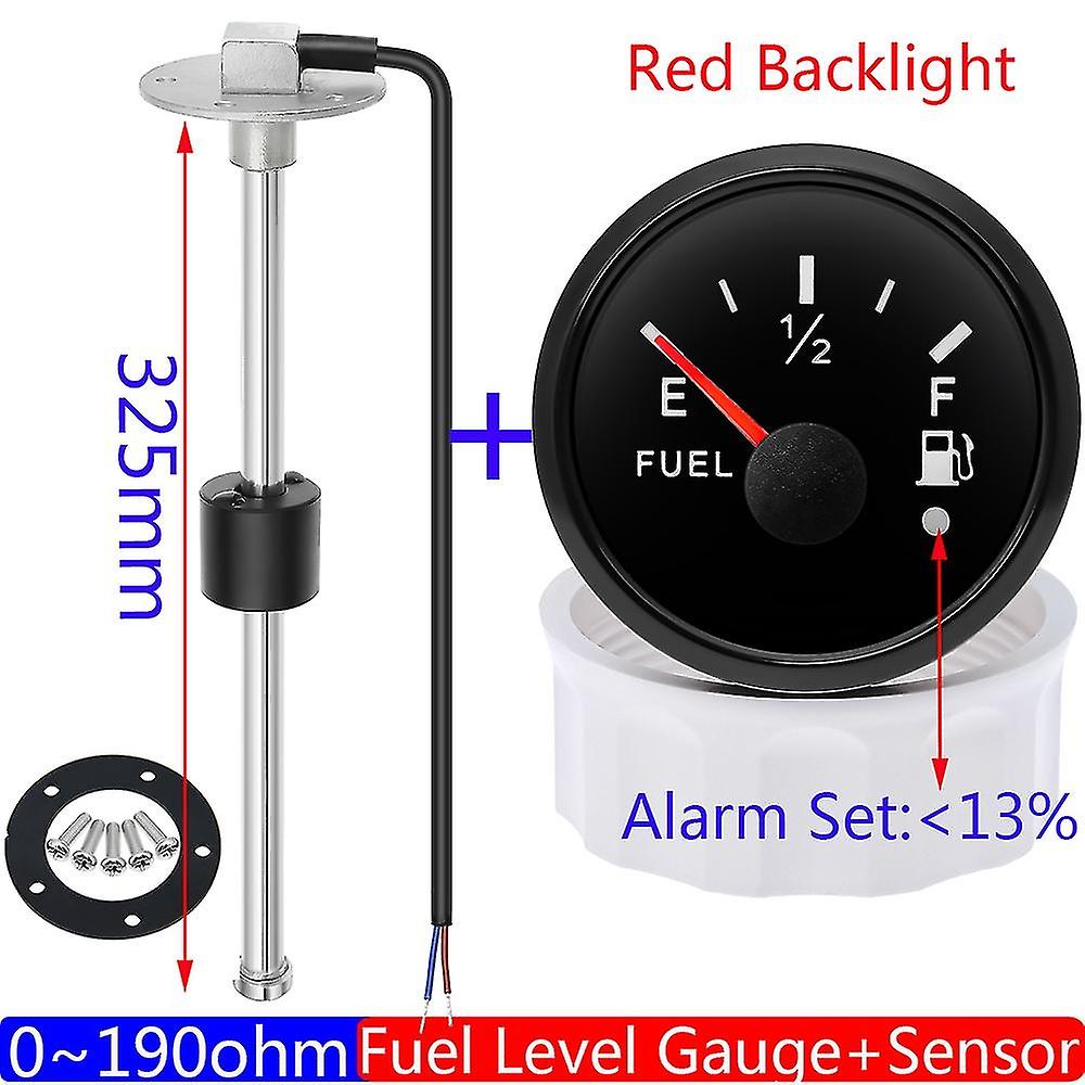 0~190 Ohm Fuel Level Sensor+fuel Level Gauge With Alarm Red Light 2" 52mm Oil Tank Level Meter For B