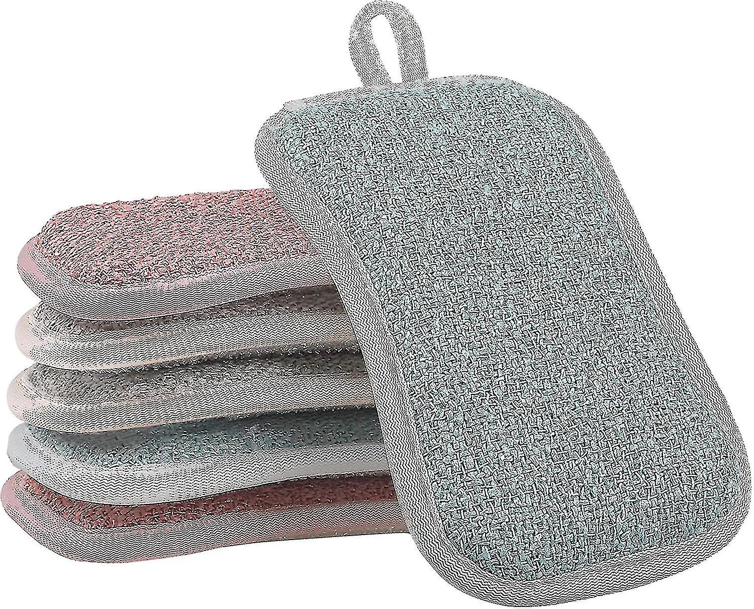 6 Pack Kitchen Scrub Sponges Reusable Non-scratch Microfiber Sponge Heavy Duty
