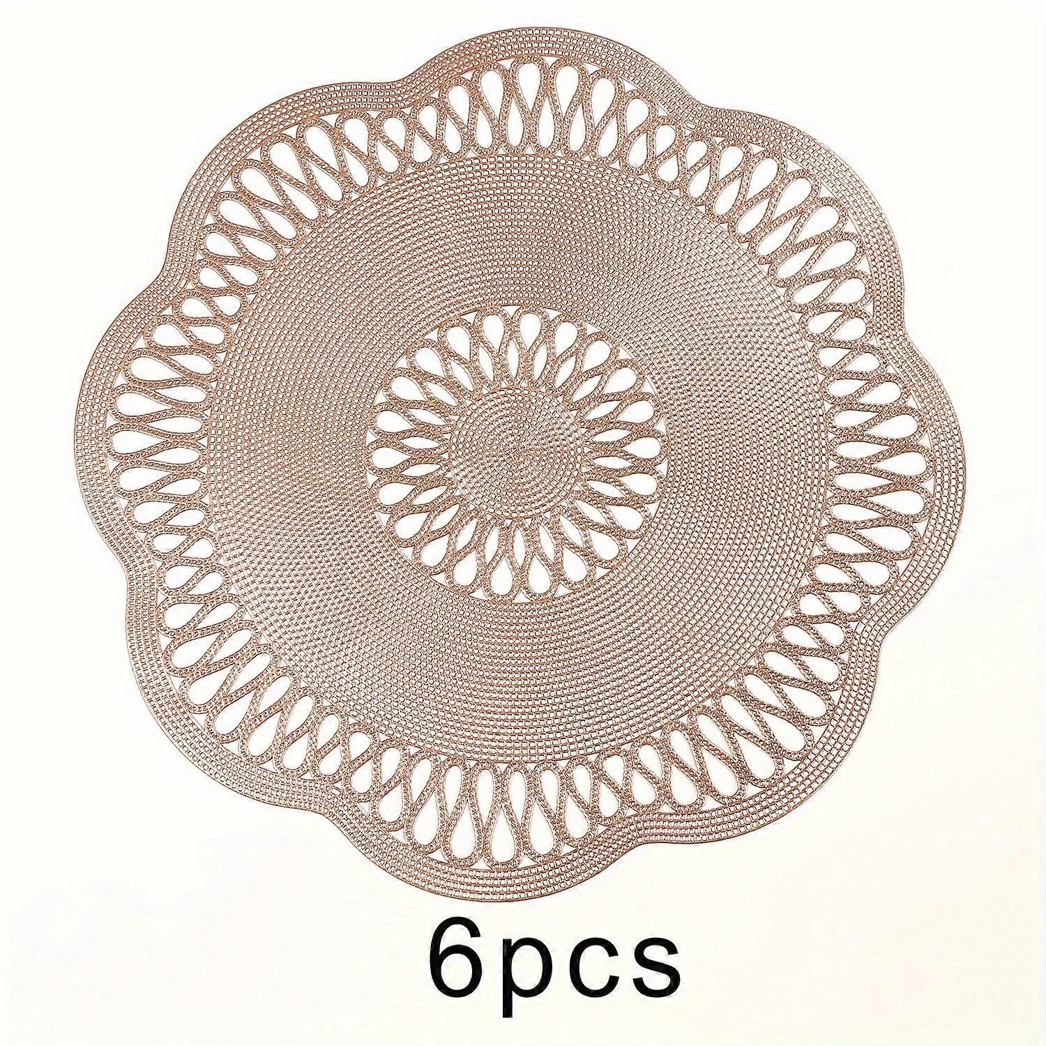 PVC Round Floral Lace Placemats - Heat Resistant Dining Table Mats for Home, Restaurant, Hotel Decor - Hand Washable Potholders - Set of 4/6/8/12