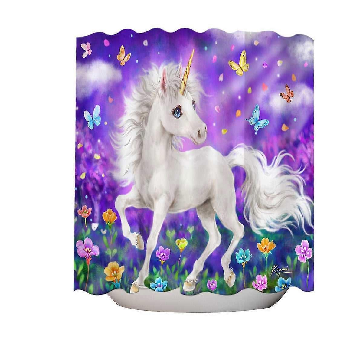 Girly Fantasy Designs Butterflies and Unicorn Shower Curtain