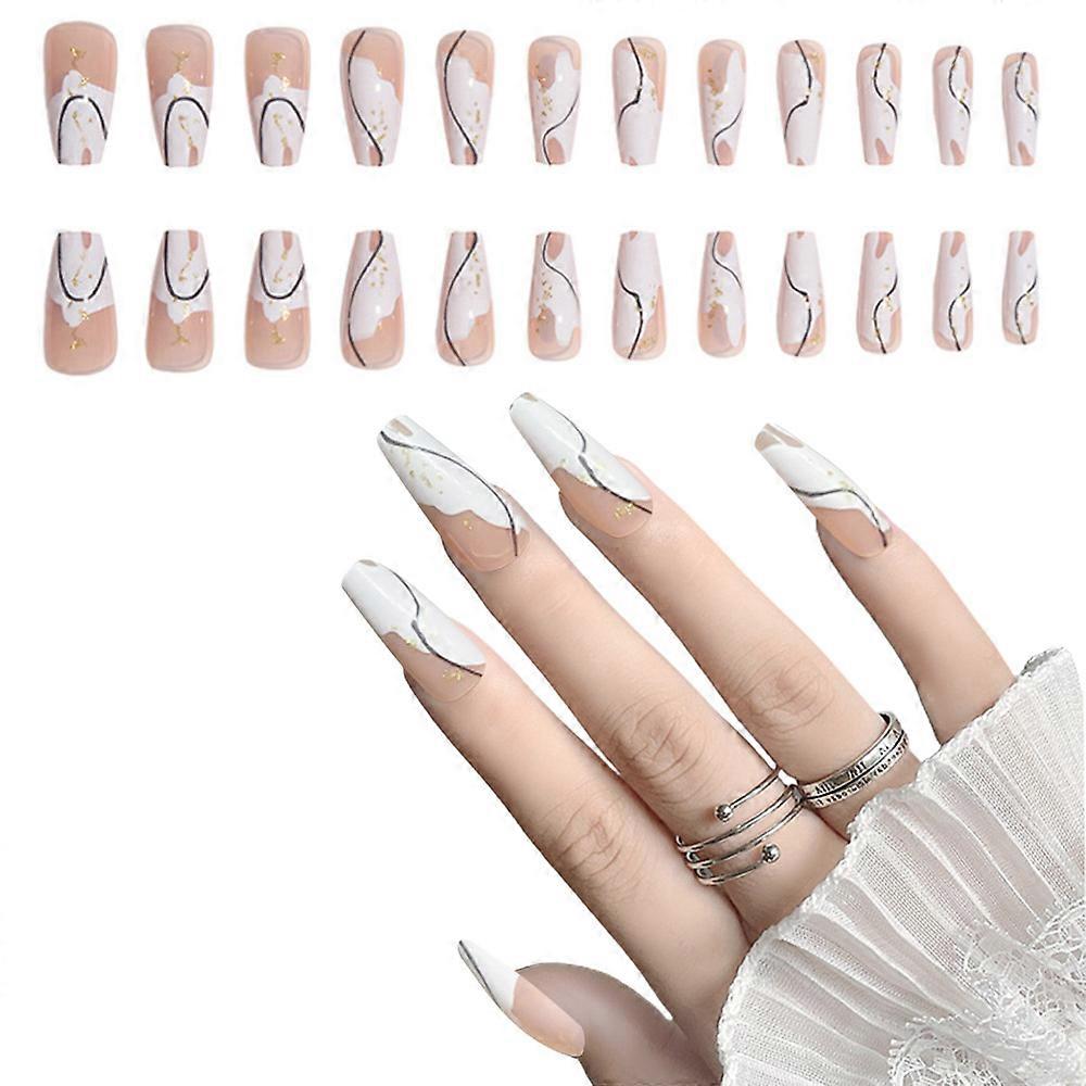 Weerblj24g Presse courte sur les ongles Acrylique Carré Français Faux Ongles Couverture Complète Nud
