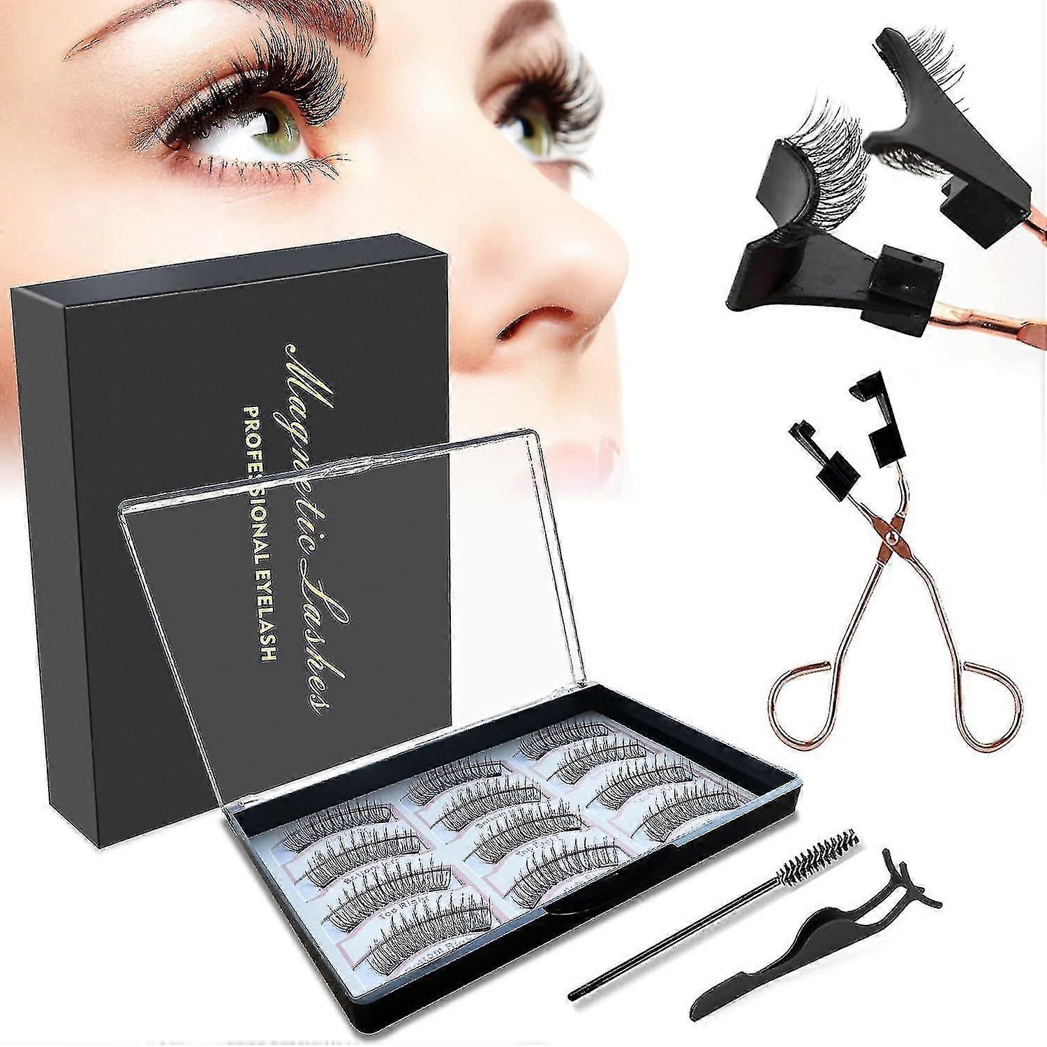 3D Magnetic False Eyelashes Set with Tweezers - Natural Looking Artificial Eyelashes