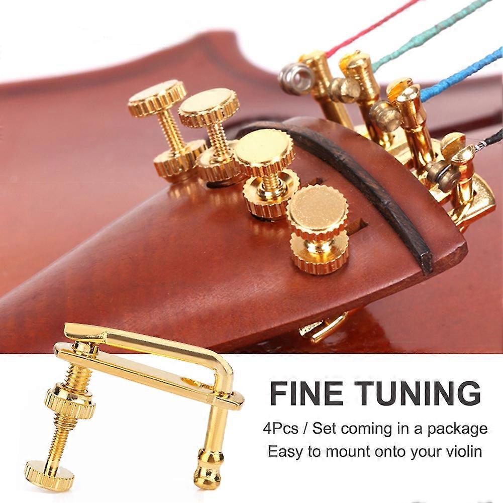4Pcs Durable Alloy Fine Tuners String Adjusters Replacement Parts for 4/4 Violin(Gold)