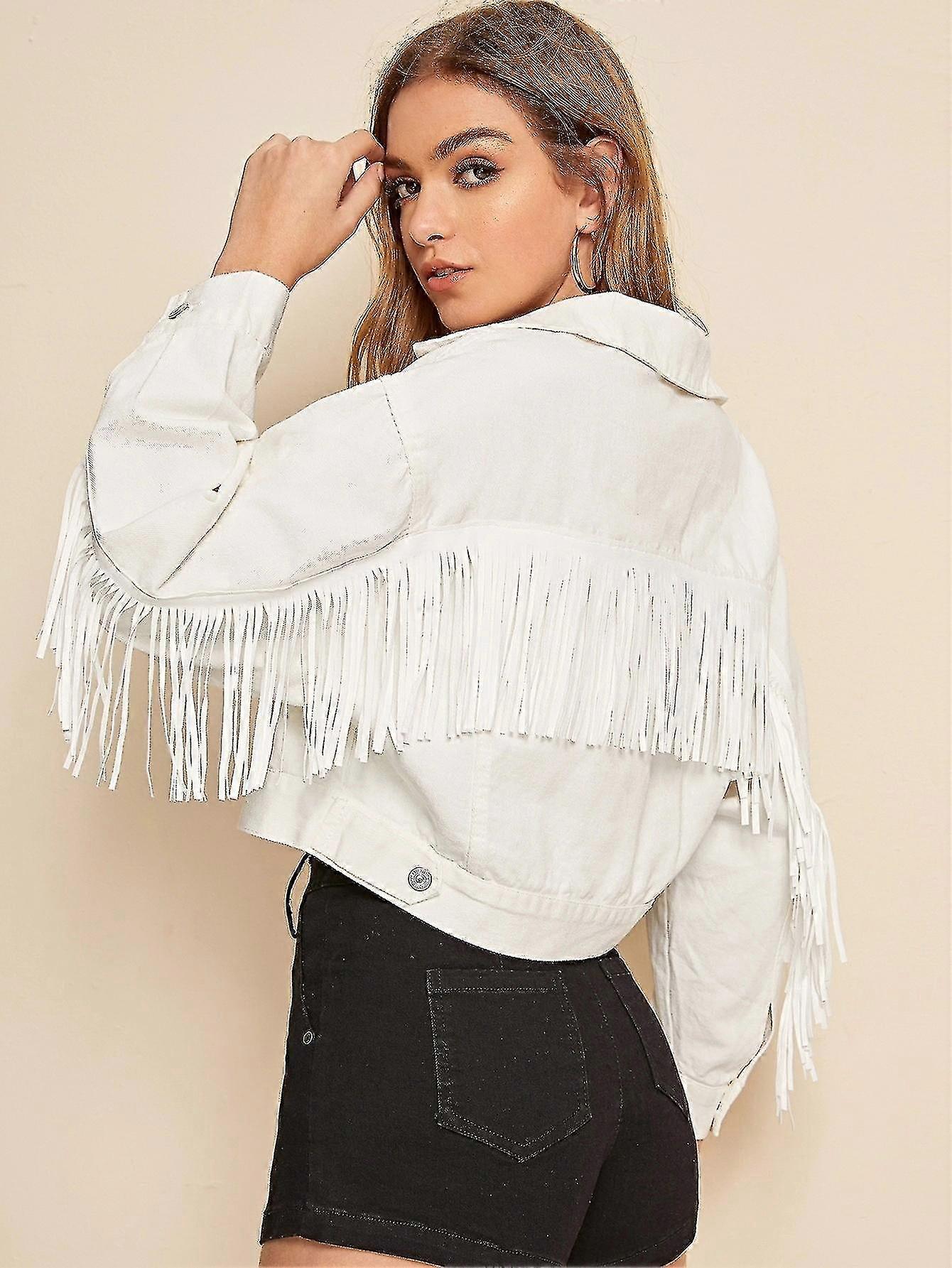 2022 Spring And Autumn New   Women's Tassel Cowboy Jacket Women's White Jacket