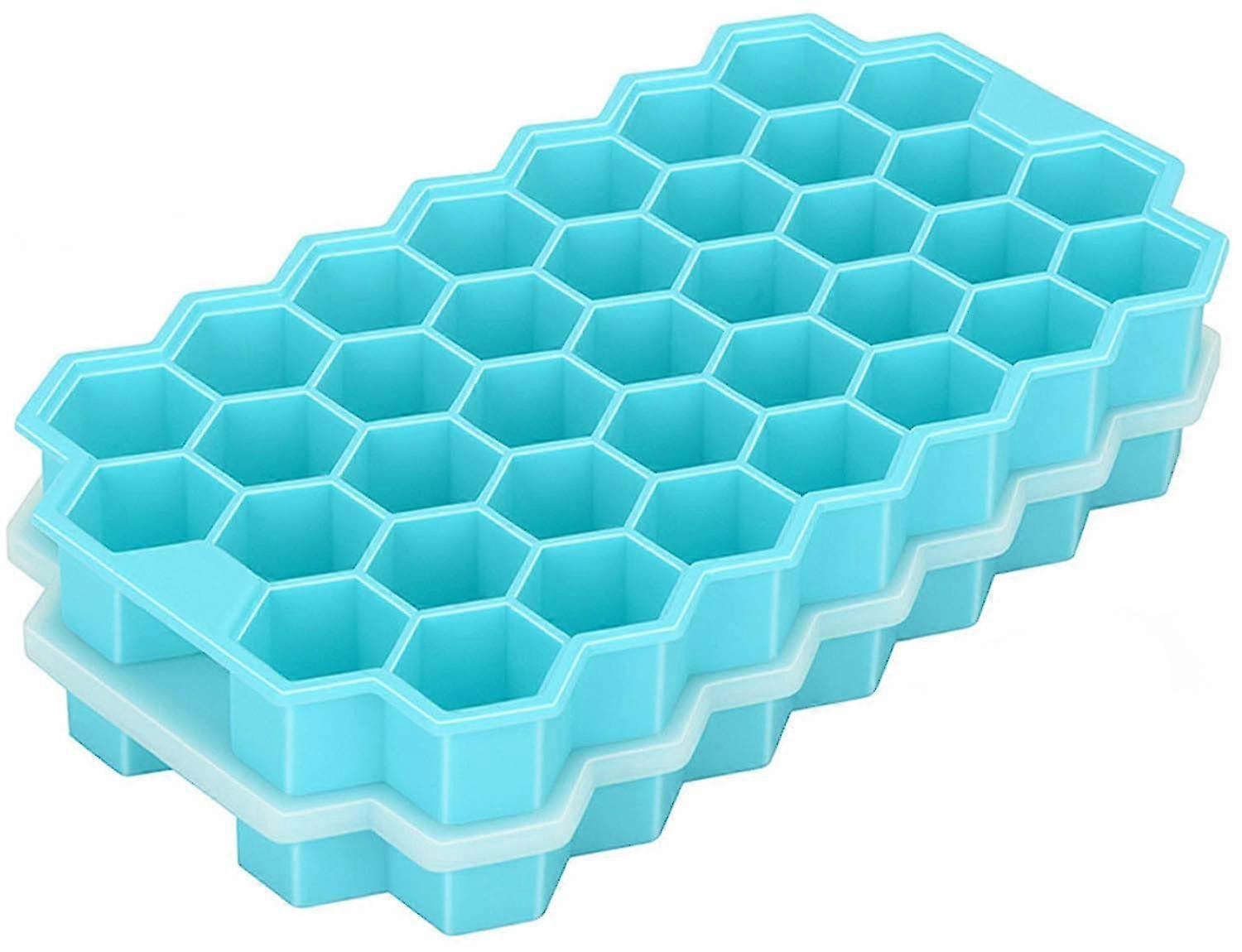 Ice Cube Trays, 2 Pack Silicone Ice Cube Molds with Lids, Easy-Release and Flexible 74-Ice Trays green