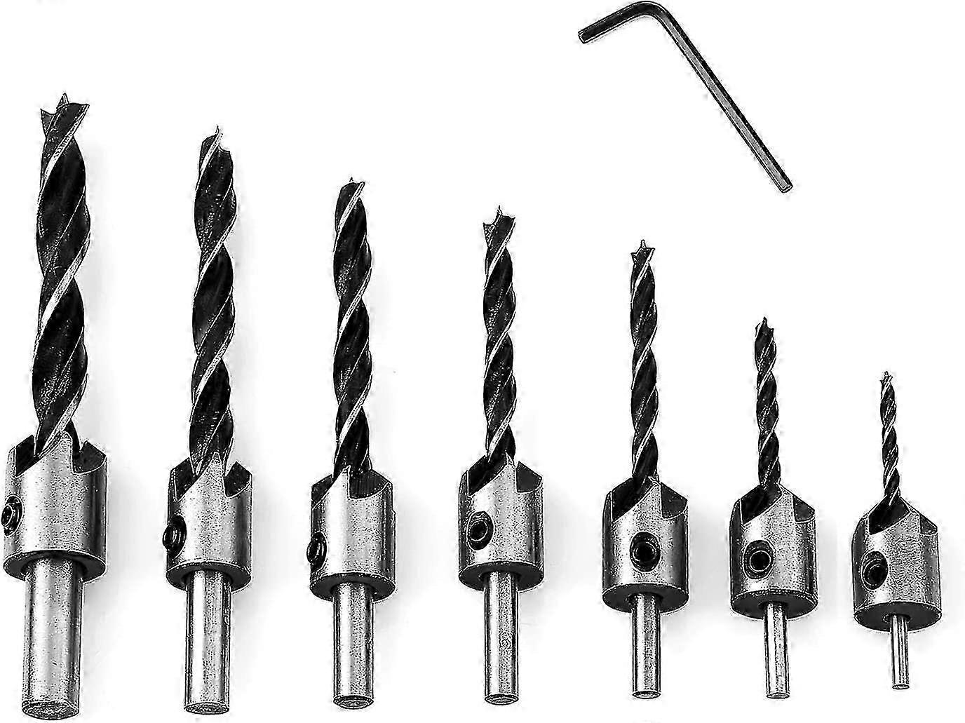 7-pack With Hss Countersink Wood Reamer Coring Chamfer Countersunk Bits Wood Drills With Countersink And Depth Stop 90 Countersunk Bits (3-10mm)