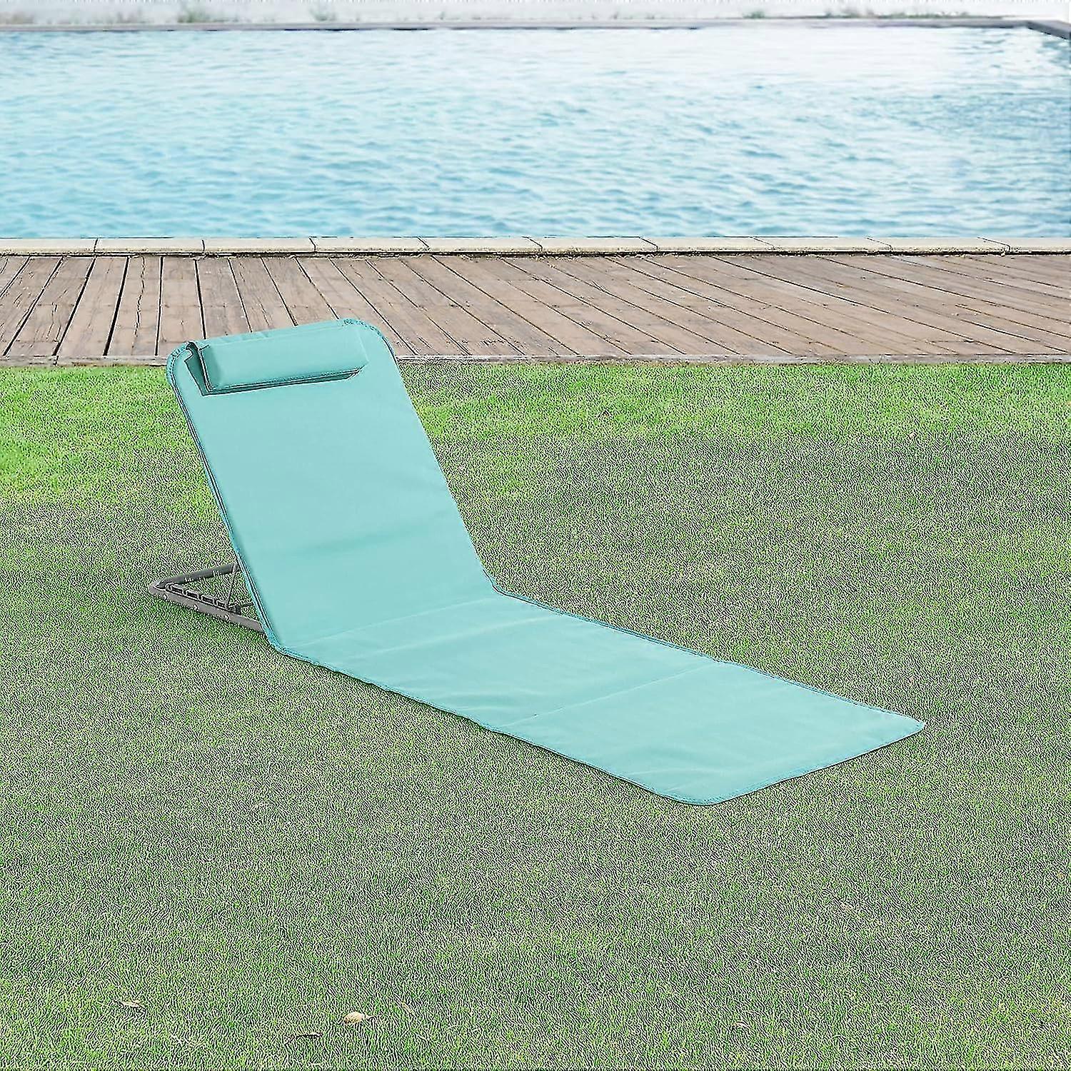 Lot Of 1 Beach Mattress For Sunbathing With Reclining Backrest Solid Structure Set Of Padded Mats With Headrest Carrying Bag Steel Polyester Turquoise