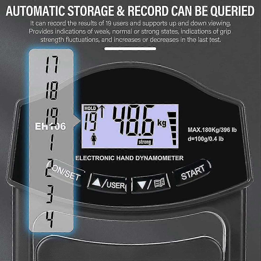 Grijpkrachttester, 396 lbs/180 kg digitale handgreepsterktemeter-F