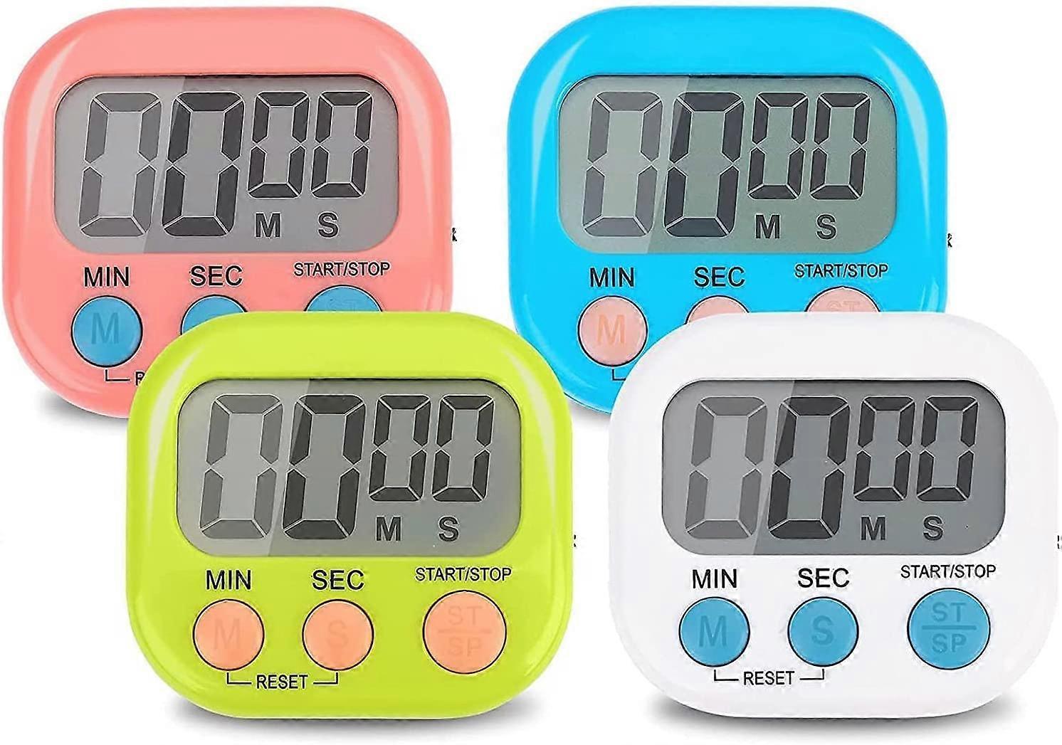 4 Pieces Colorful Magnetic Kitchen Timer, Digital Time Timer Child Learning with LCD Display, Magnetic Timer Stopwatch with Alarm for Kitchen Cooking,