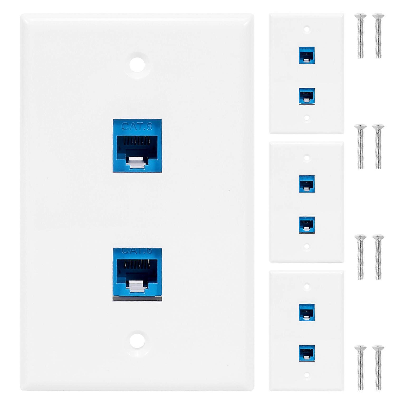 4 Pieces 2 Port Ethernet Wall Plate, RJ45 Cat6 Female to Female Jack Inline Coupler Face Plates
