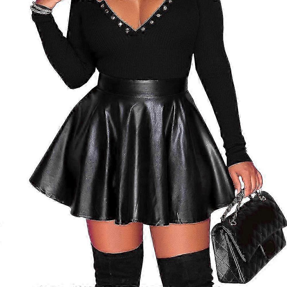 Dame Dame Mini nederdele i kunstlæder Vådt look Flared Skater Nederdel