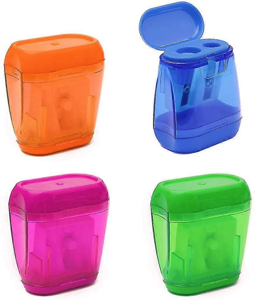 4 Pcs Manual Pencil Sharpener,double Holes Sharpener With Lid
