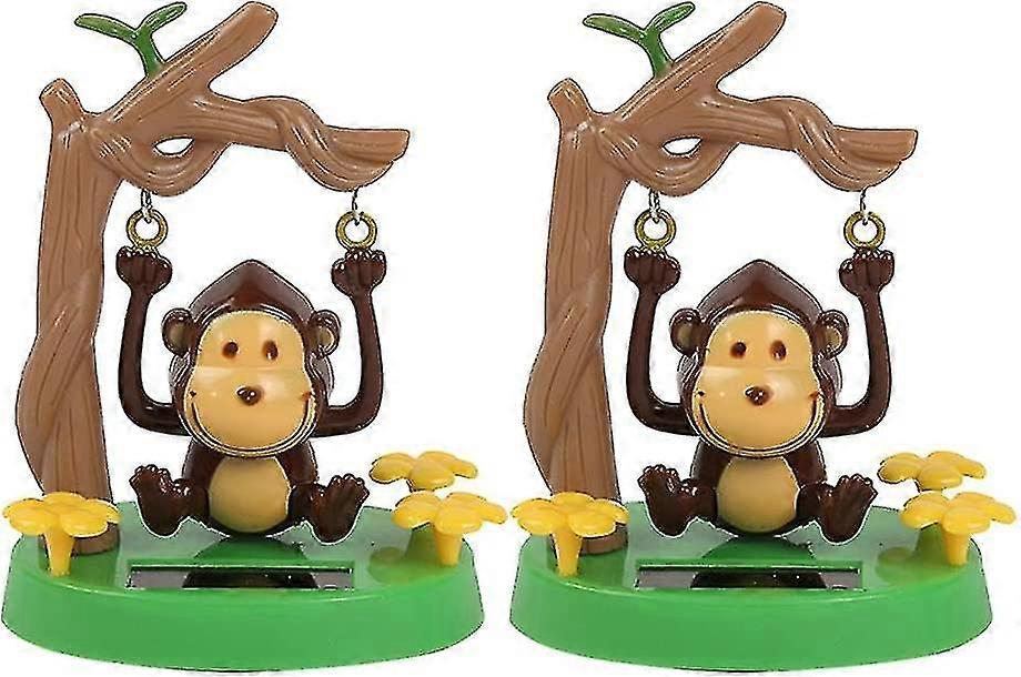 2pcs Solar Powered Dancing Toy Swinging Monkey Bobbleheads Shaking Car Dashboard Ornament