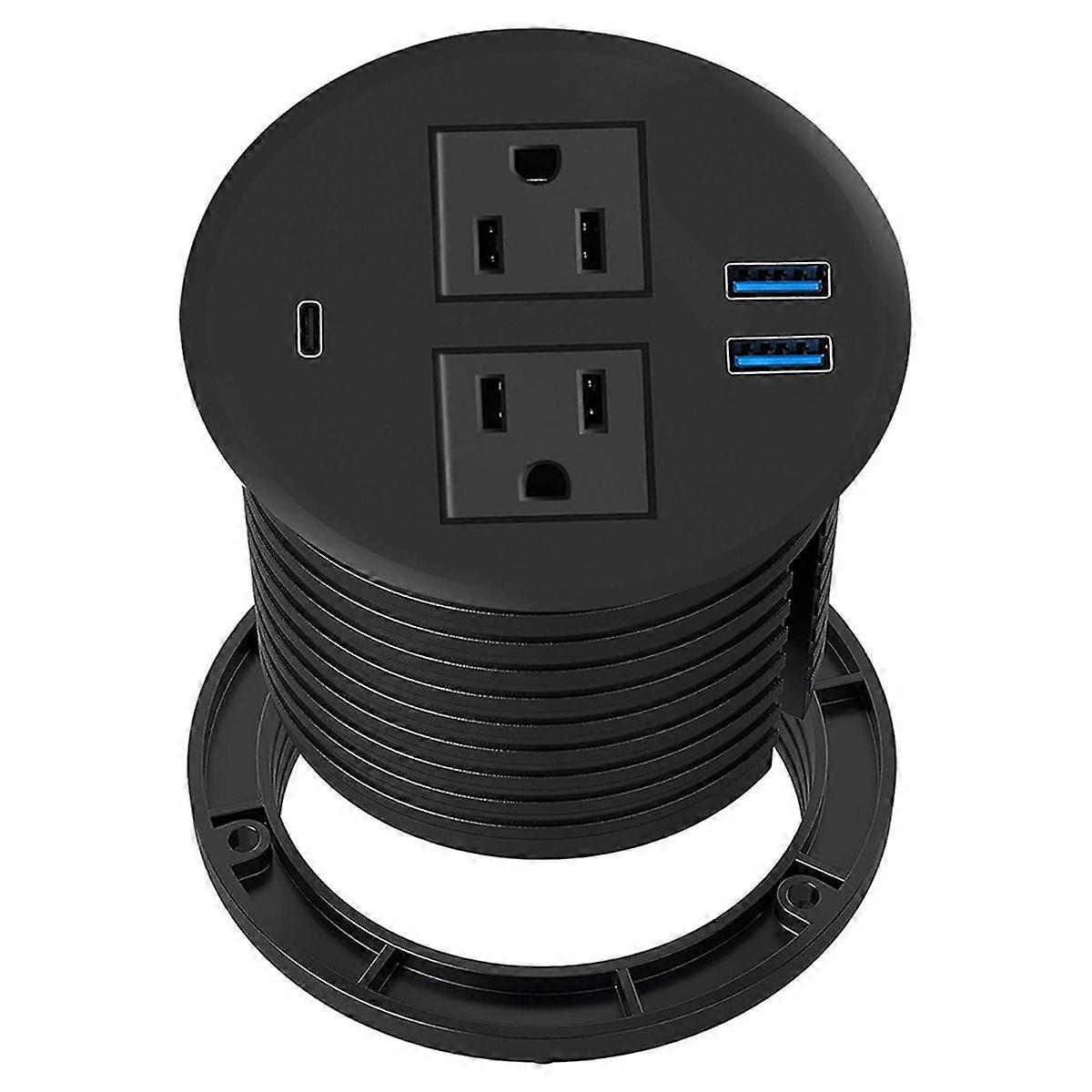 Power Grommet with USB for Desktop Desktop Power Data Outlet with 2 AC Outlets and 2 USB Ports Blac
