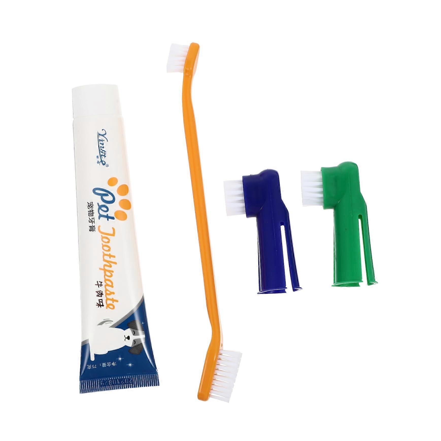 2 Sets Pet Toothpaste Set Dog Supplies Care Nylon Silk