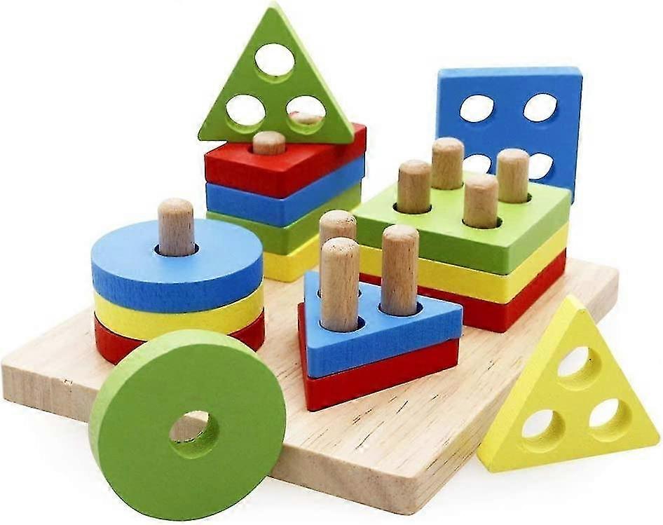 Wooden Jigsaw Puzzles Geometric Stacking Colors And Shapes Sorting Game Gift