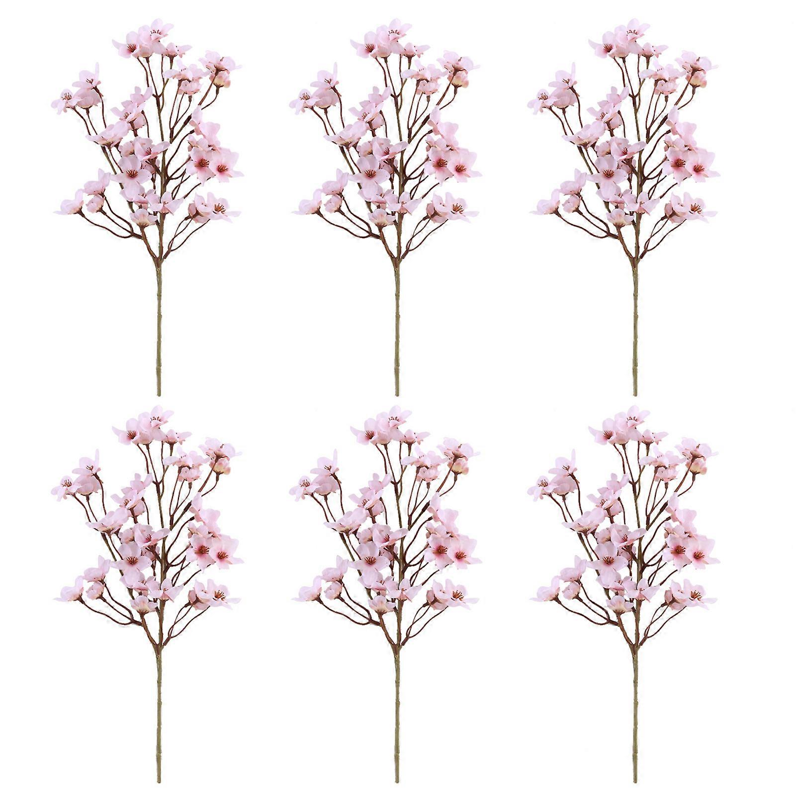 6Pcs Artificial Peach Blossom Branch with Stem Realistic Reusable Home Wedding Party Faux Flower Floral Spring Decoration Photo Props
