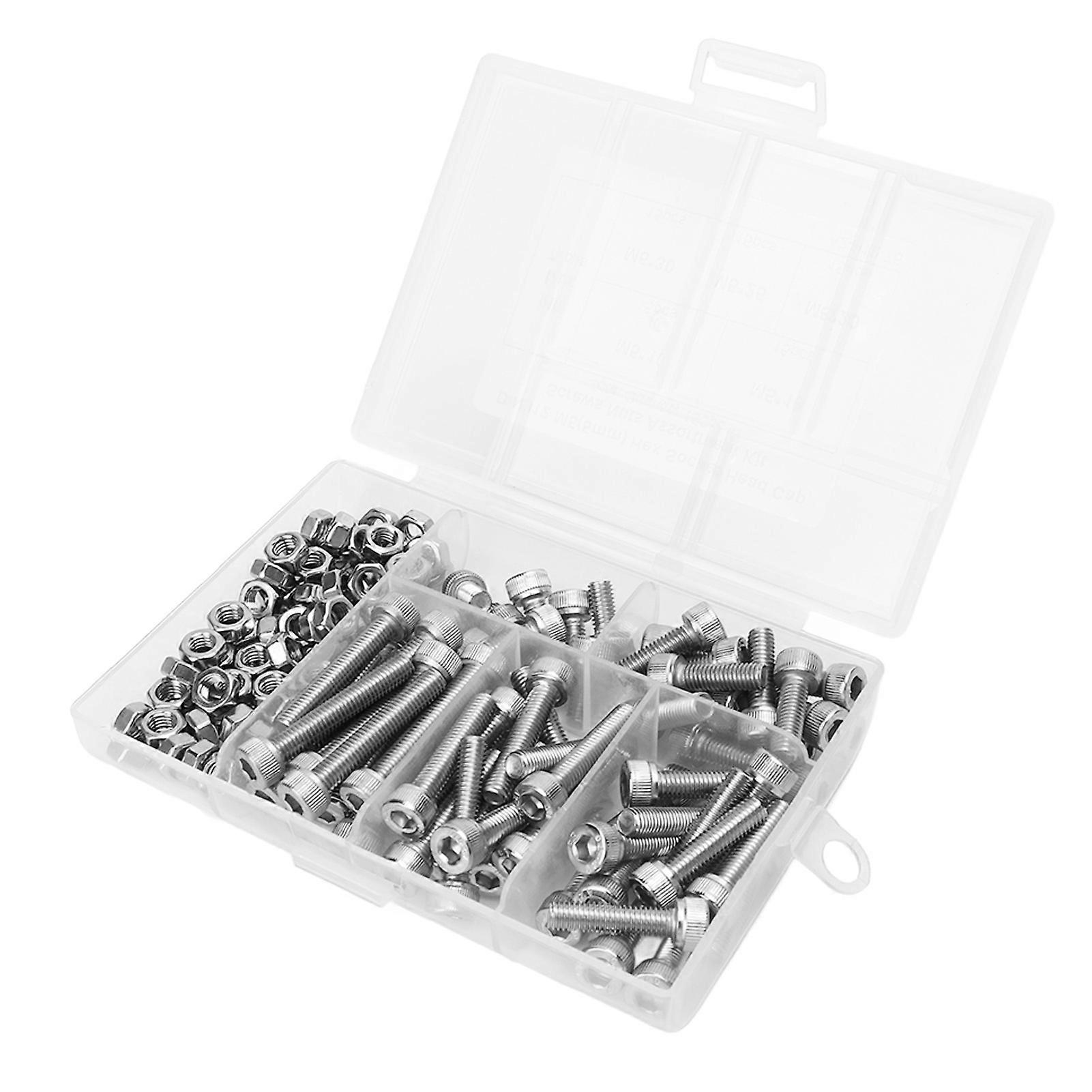 150 Pcs Hex Socket Screws Nuts Kit 304 Stainless Steel M5 Hex Socket Head Cap Screws and Nuts Assortment Kit