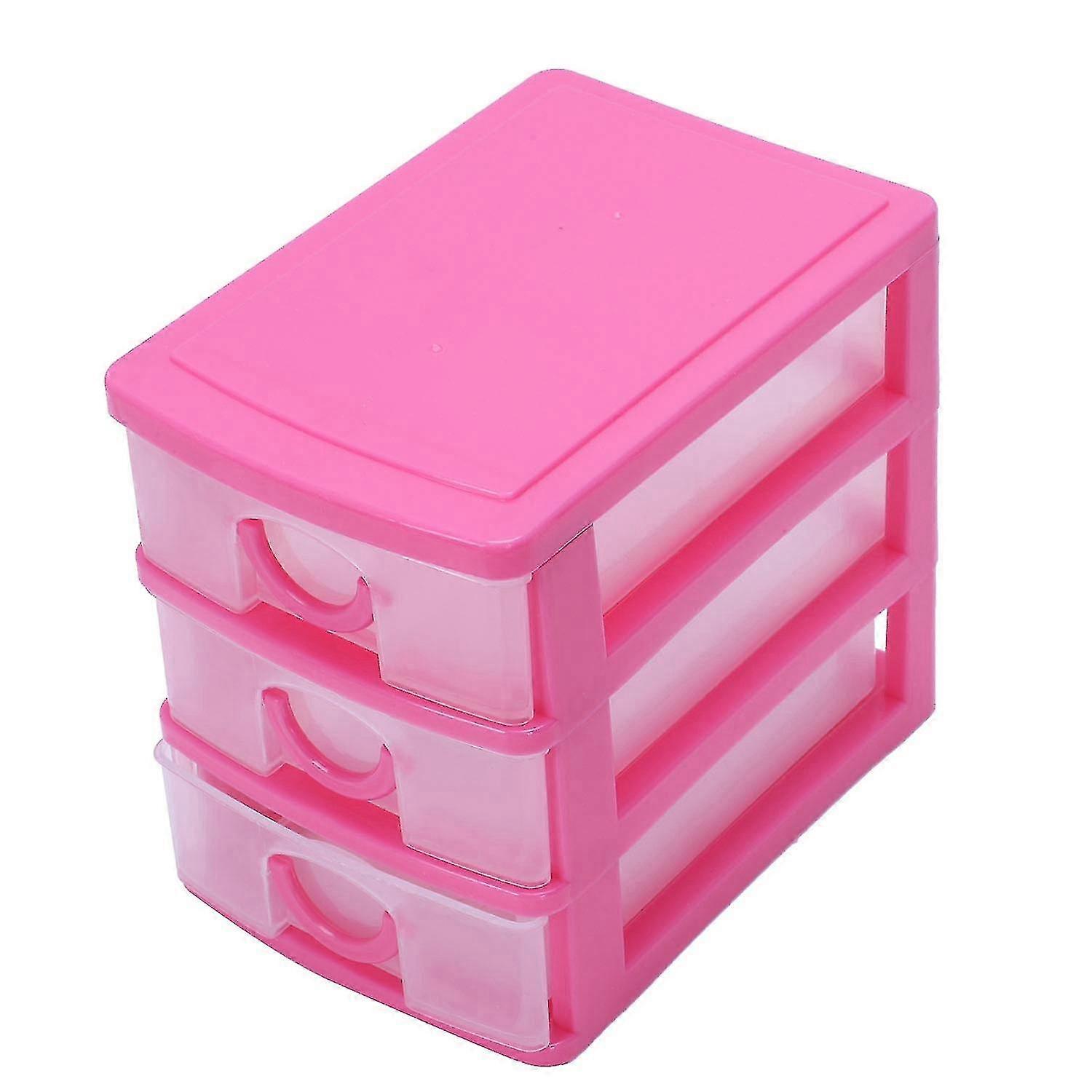 Mini Translucent Drawer Type Plastic Box Red 3 Layers