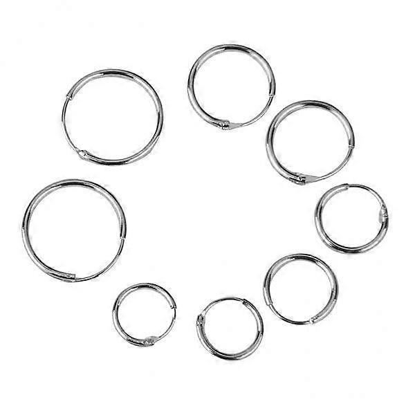8x4ペアシルバートーンエンドレスラウンドフープスリーパーイヤリング8 10 12 14mm