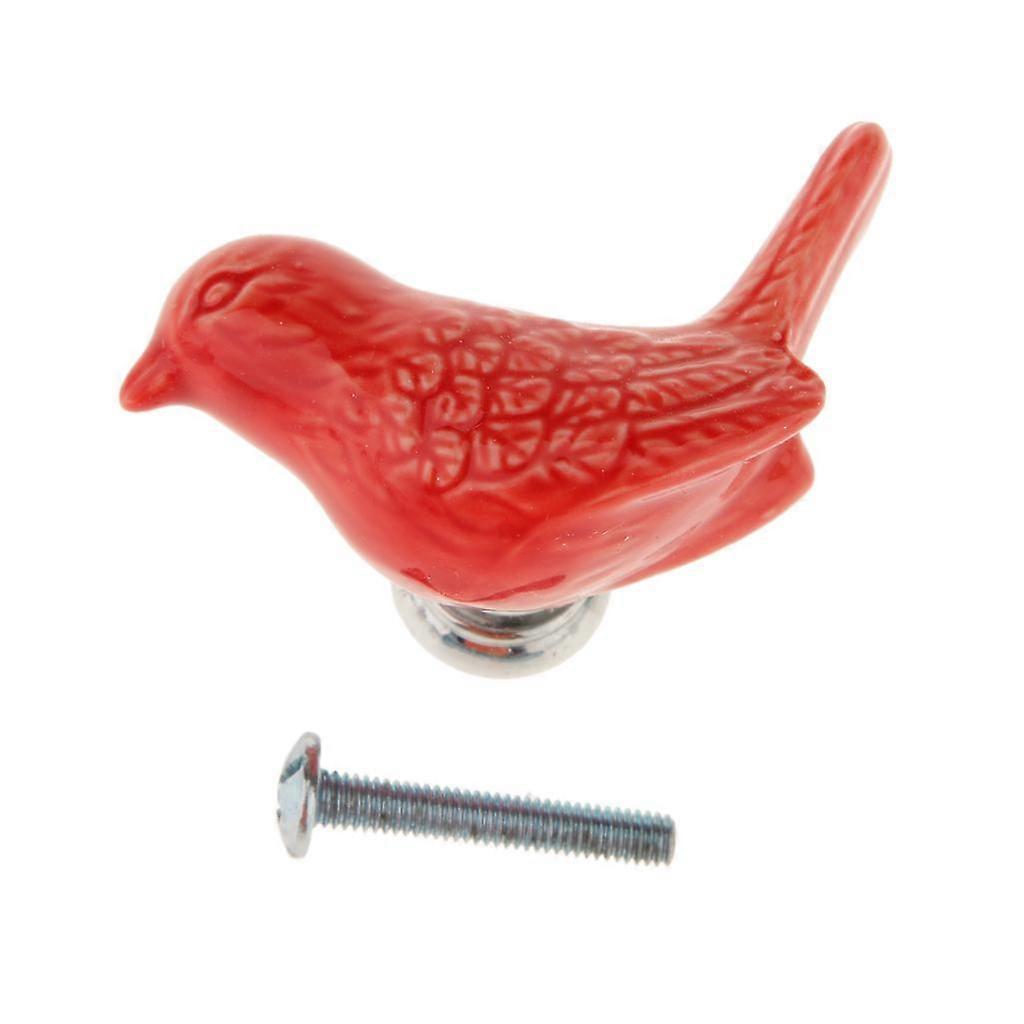 Creative Bird Ceramic Drawer Cabinet Cupboard Door Pull Handle Knob Red