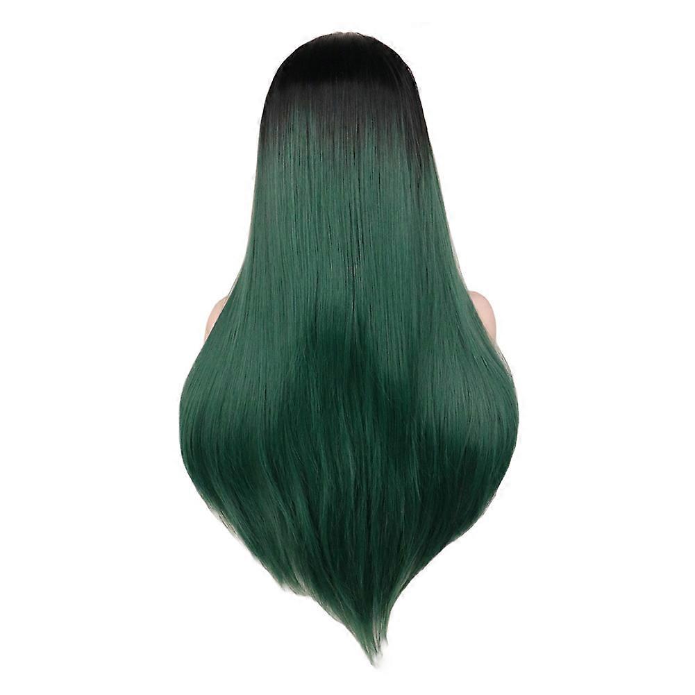 Black Gradient Medium Green Straight Front Lace Whole Wig