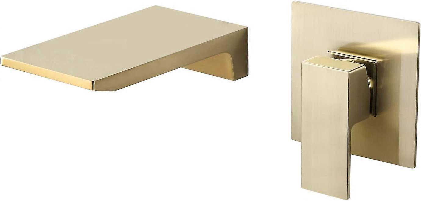 Basin Mixer Tap Waterfall Wall Mounted Bathroom Sink Faucet with Single Handle Solid Brass 2 Hole Basin Faucet Brushed Gold Basin Mixer Tap