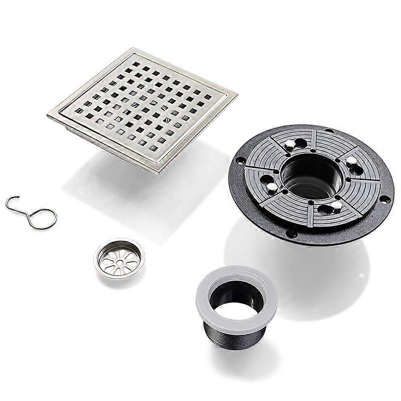 Square Floor Drain in 150 * 150MM Floor Drain Grille Stainless Steel 360 Shower Drain Siphon with Deodorizing Device and Hair Filter