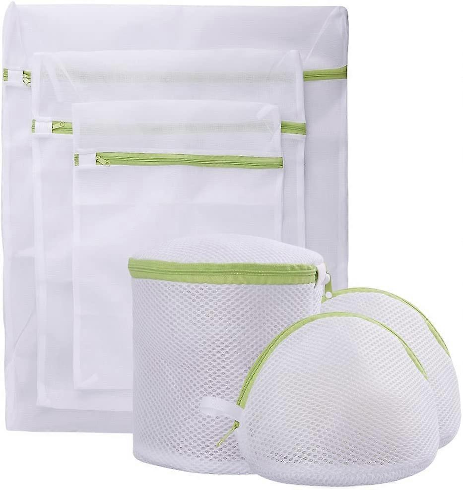 Mesh Laundry Bag Set - White Delicate Durable Polyester Wash Bags with Zipper